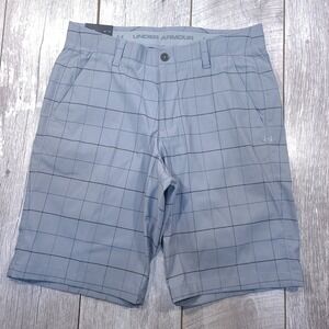 Under Armour Golf Shorts Mens 34 Gray Windowpane Plaid HeatGear Loose Fit